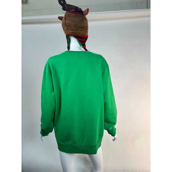 MAD Engine Ugly Christmas Holiday Cat Gift Sweatshirt Medium Green Cotton Blend - Picture 14 of 16